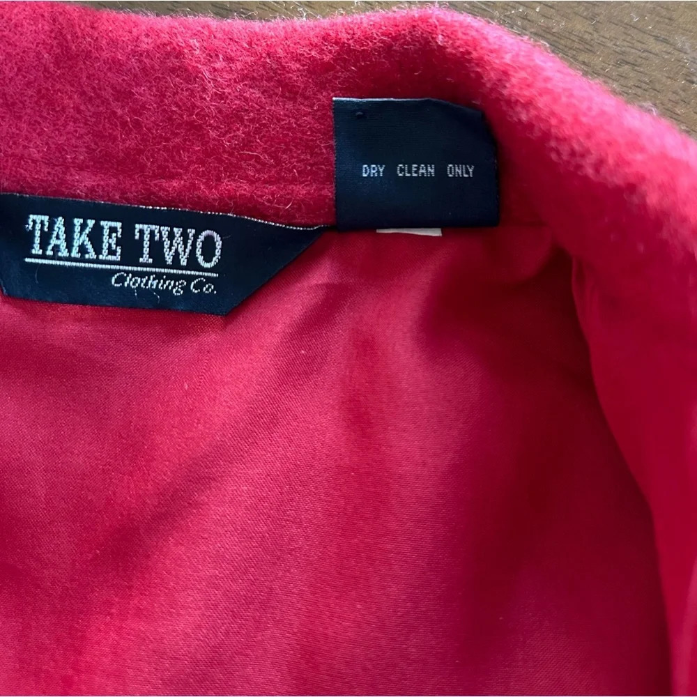 Vintage Take Two Christmas Wool Blend Sweater Coat Sz M Red Embroidered Snowman - Picture 13 of 15